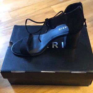 Black lace up stacked heel